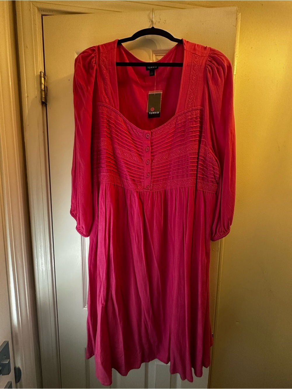 torrid Hot Pink Pintuck Button-Front Empire Dress